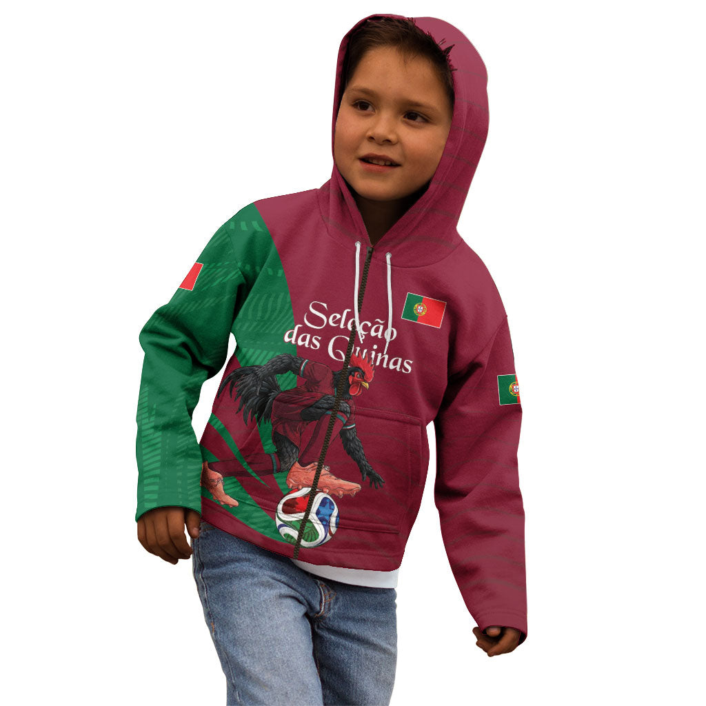 Personalized Portugal Football Selecao Das Quinas Kid Hoodie Iconic Soccer Player Illustration With Portugal Flag
