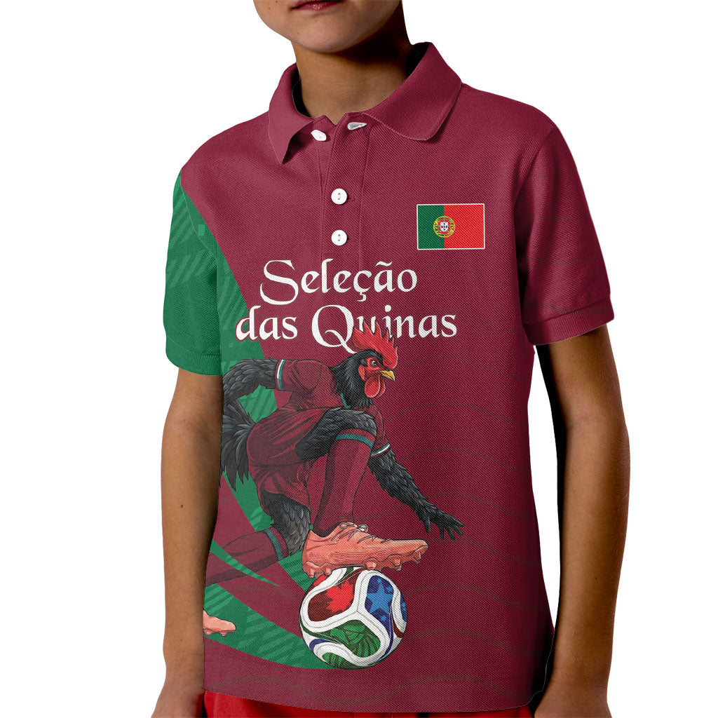 Personalized Portugal Football Selecao Das Quinas Kid Polo Shirt Iconic Soccer Player Illustration With Portugal Flag
