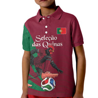 Personalized Portugal Football Selecao Das Quinas Kid Polo Shirt Iconic Soccer Player Illustration With Portugal Flag
