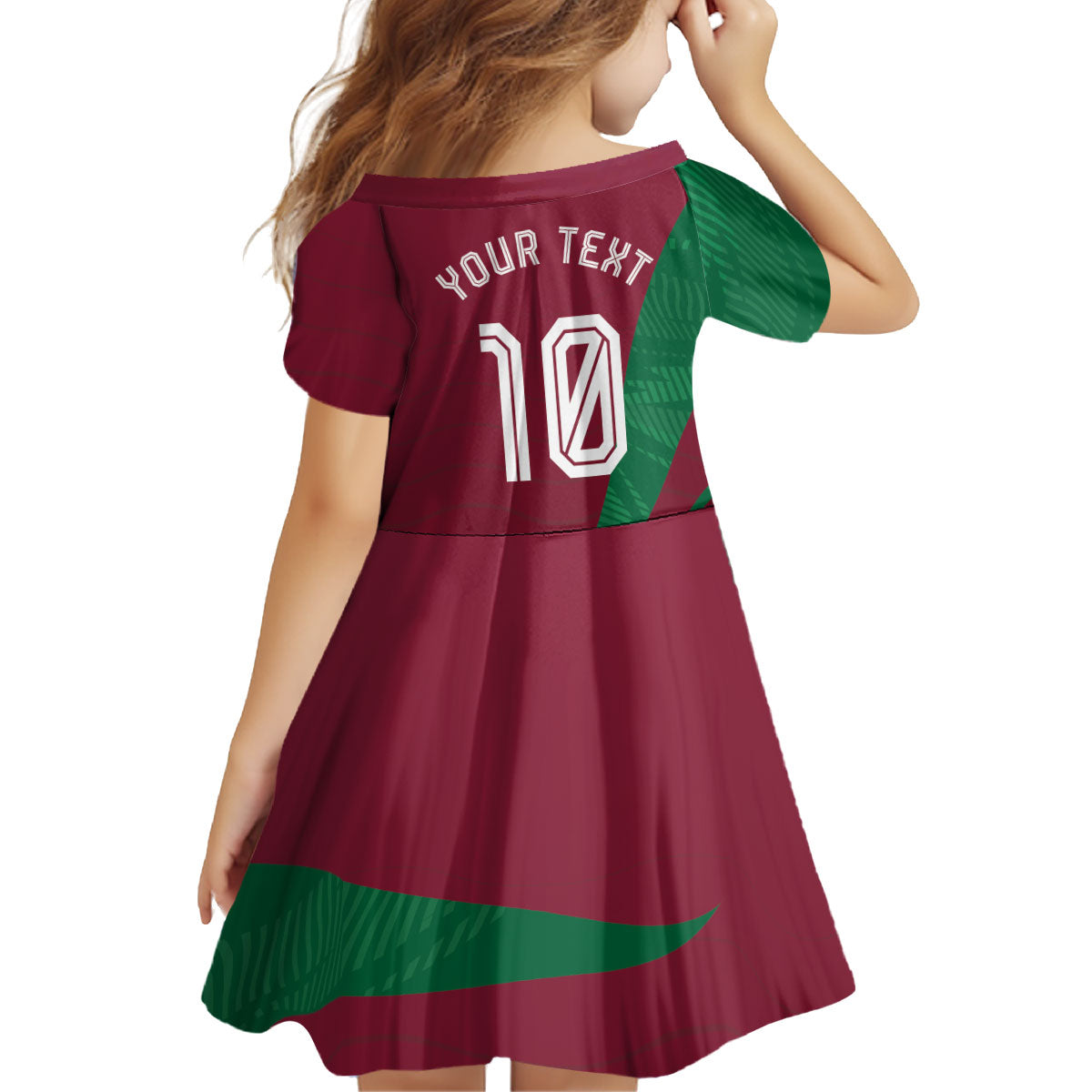 Personalized Portugal Football Selecao Das Quinas Kid Short Sleeve Dress Iconic Soccer Player Illustration With Portugal Flag