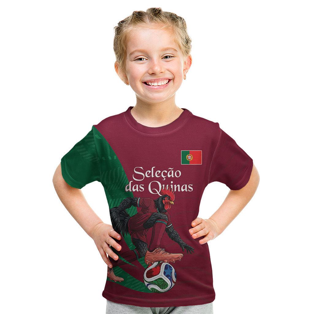 Personalized Portugal Football Selecao Das Quinas Kid T Shirt Iconic Soccer Player Illustration With Portugal Flag