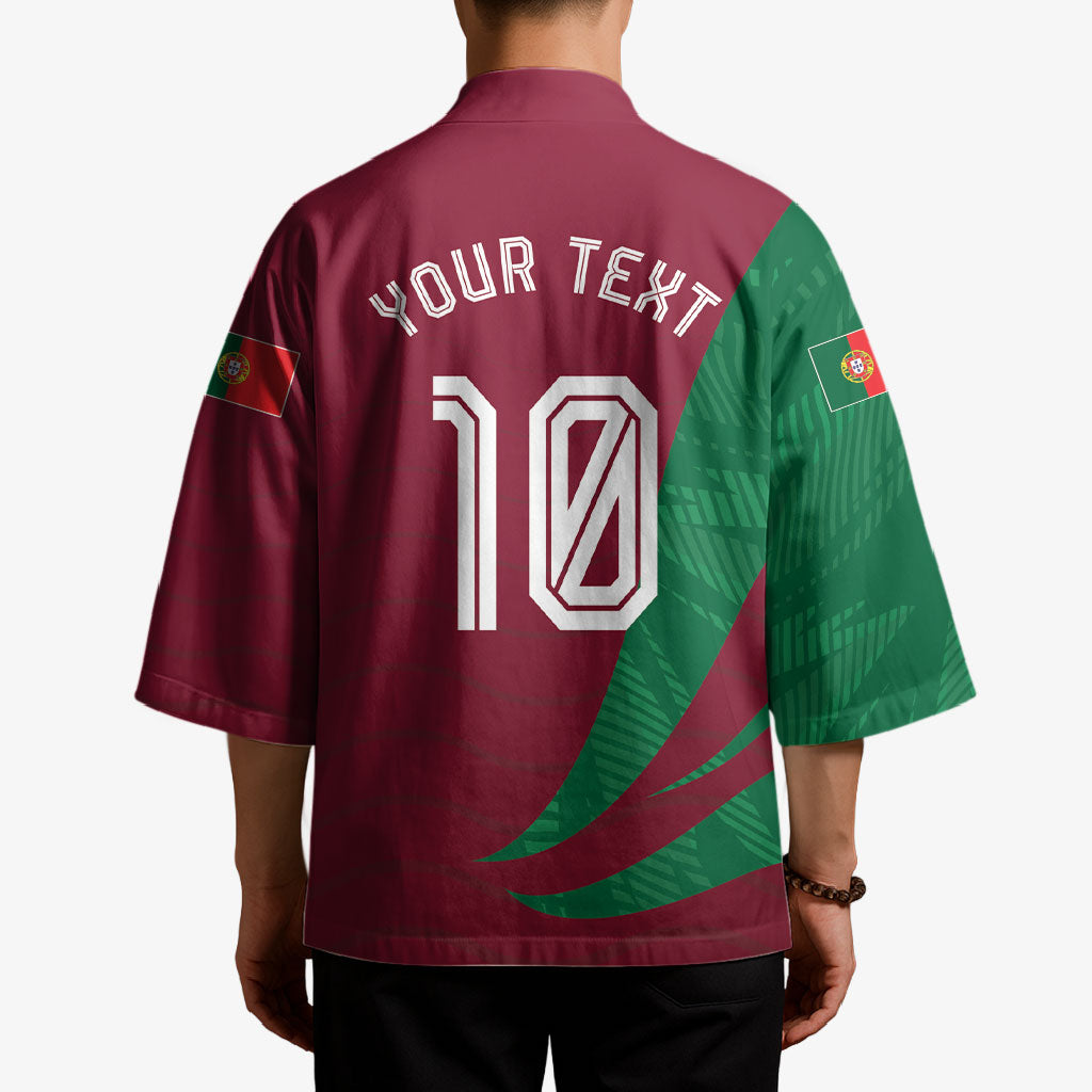 Personalized Portugal Football Selecao Das Quinas Kimono Iconic Soccer Player Illustration With Portugal Flag