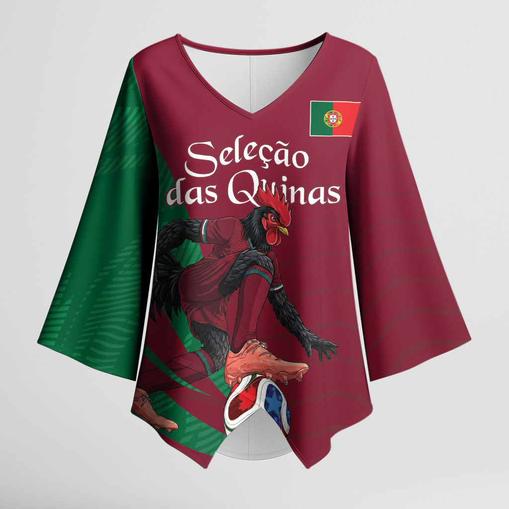 Personalized Portugal Football Selecao Das Quinas Kimono Sleeve Blouse Iconic Soccer Player Illustration With Portugal Flag