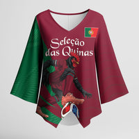 Personalized Portugal Football Selecao Das Quinas Kimono Sleeve Blouse Iconic Soccer Player Illustration With Portugal Flag