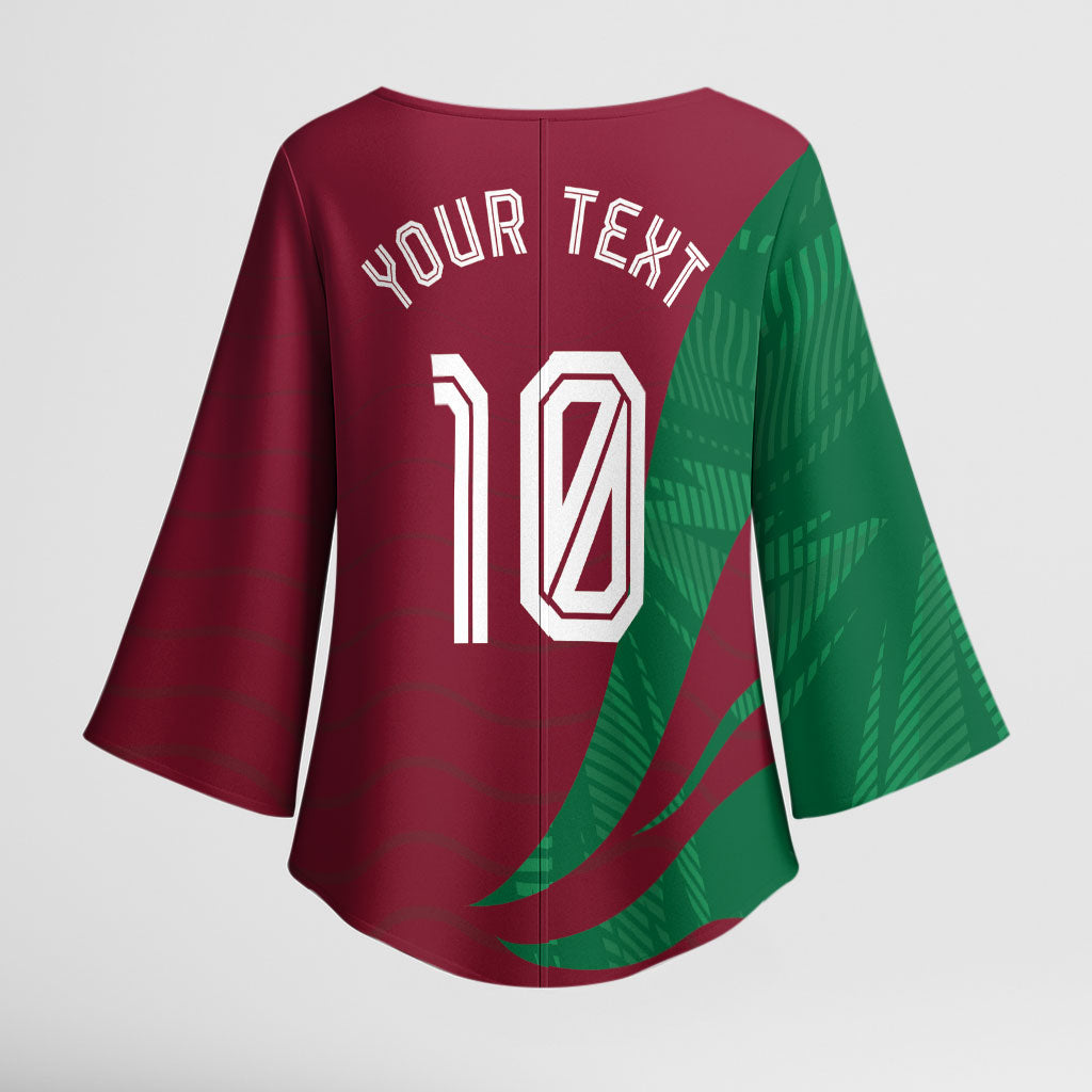 Personalized Portugal Football Selecao Das Quinas Kimono Sleeve Blouse Iconic Soccer Player Illustration With Portugal Flag