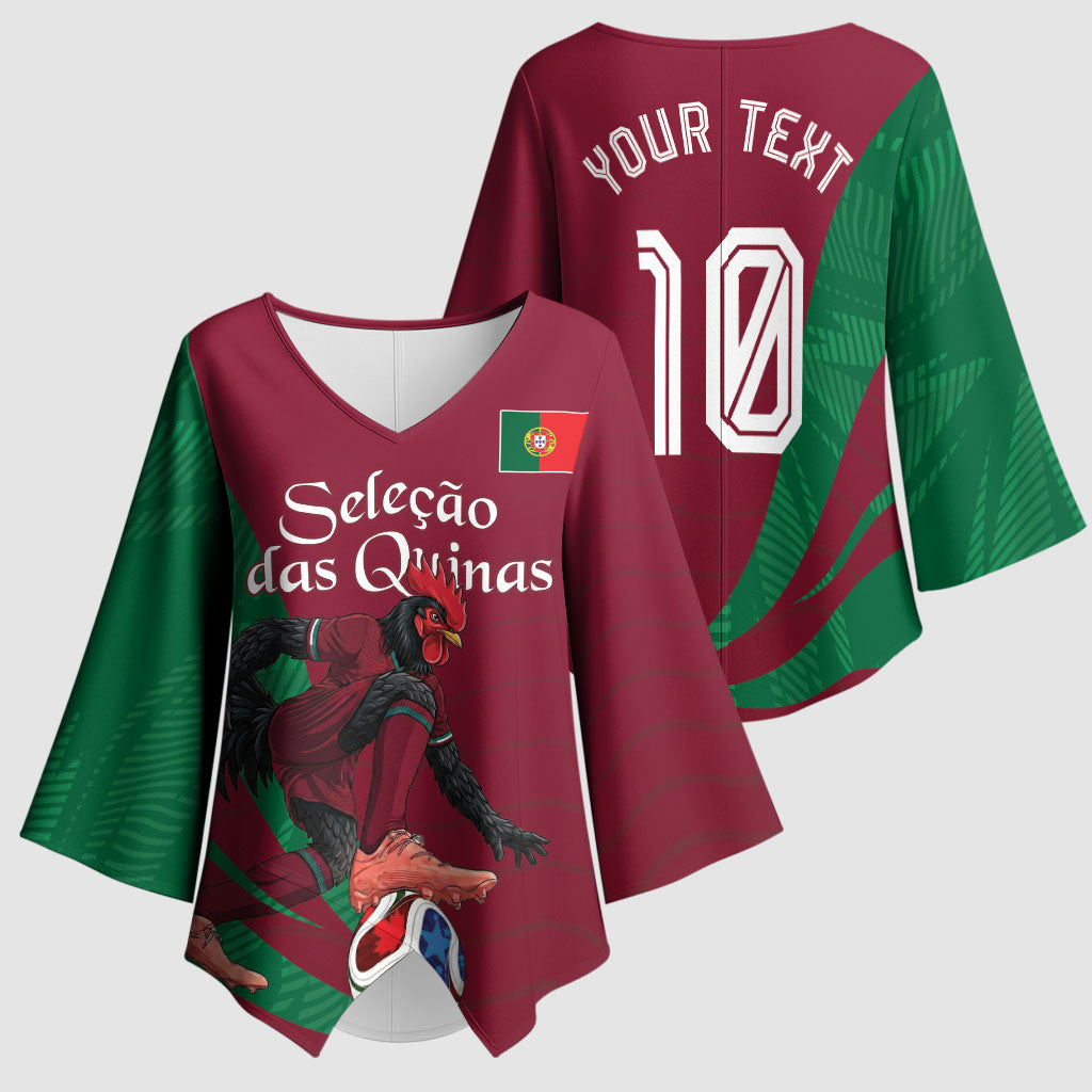Personalized Portugal Football Selecao Das Quinas Kimono Sleeve Blouse Iconic Soccer Player Illustration With Portugal Flag