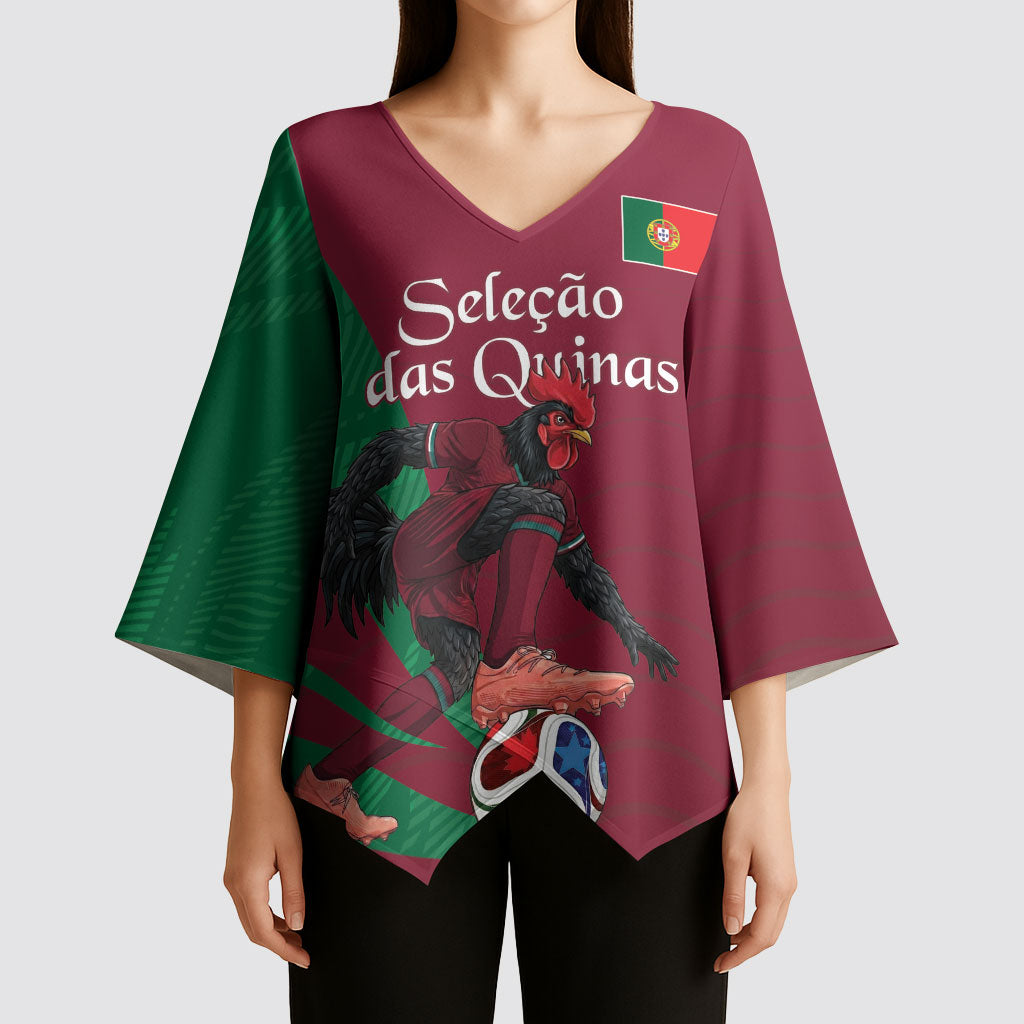 Personalized Portugal Football Selecao Das Quinas Kimono Sleeve Blouse Iconic Soccer Player Illustration With Portugal Flag