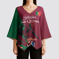 Personalized Portugal Football Selecao Das Quinas Kimono Sleeve Blouse Iconic Soccer Player Illustration With Portugal Flag