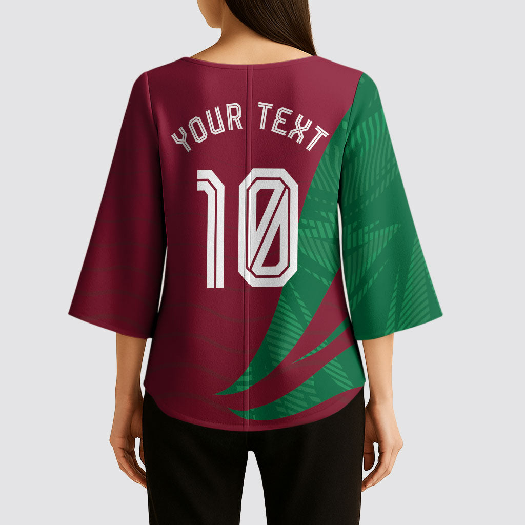 Personalized Portugal Football Selecao Das Quinas Kimono Sleeve Blouse Iconic Soccer Player Illustration With Portugal Flag