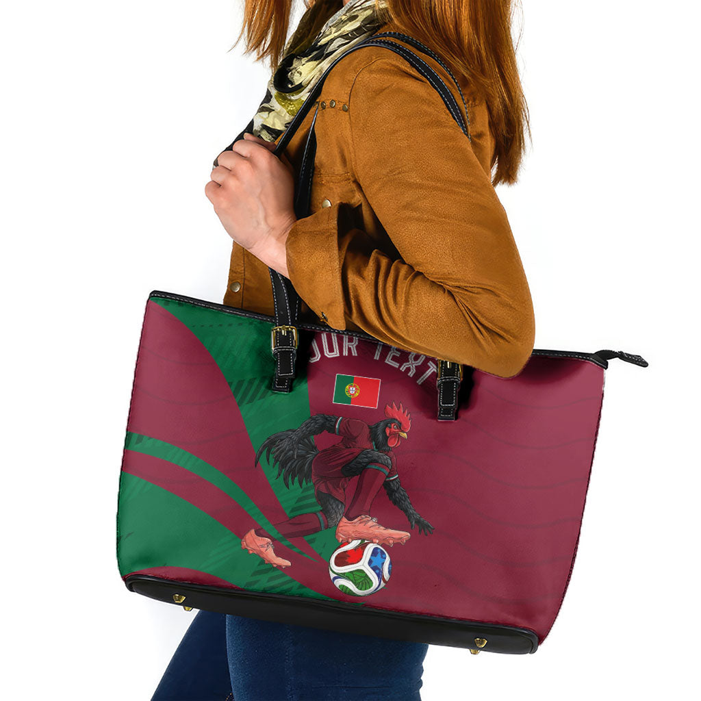 Personalized Portugal Football Selecao Das Quinas Leather Tote Bag Iconic Soccer Player Illustration With Portugal Flag