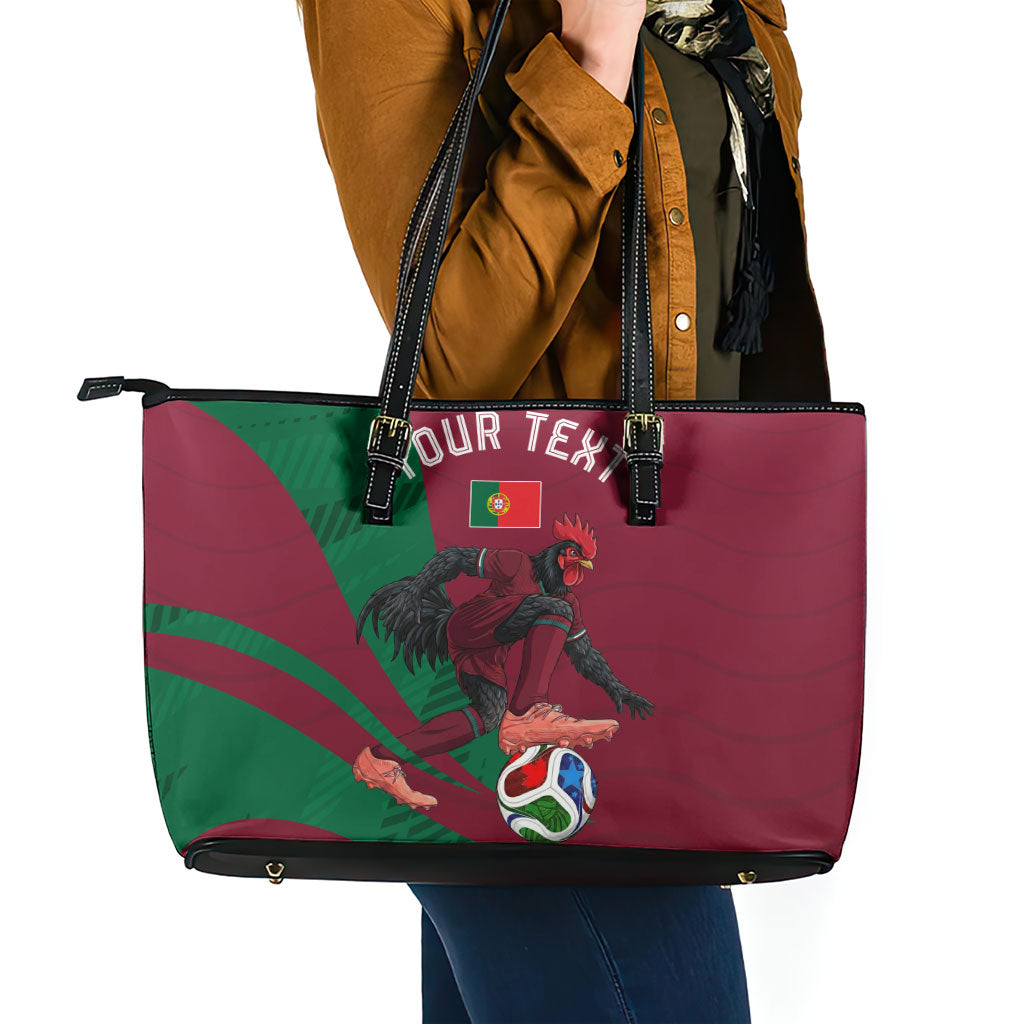 Personalized Portugal Football Selecao Das Quinas Leather Tote Bag Iconic Soccer Player Illustration With Portugal Flag