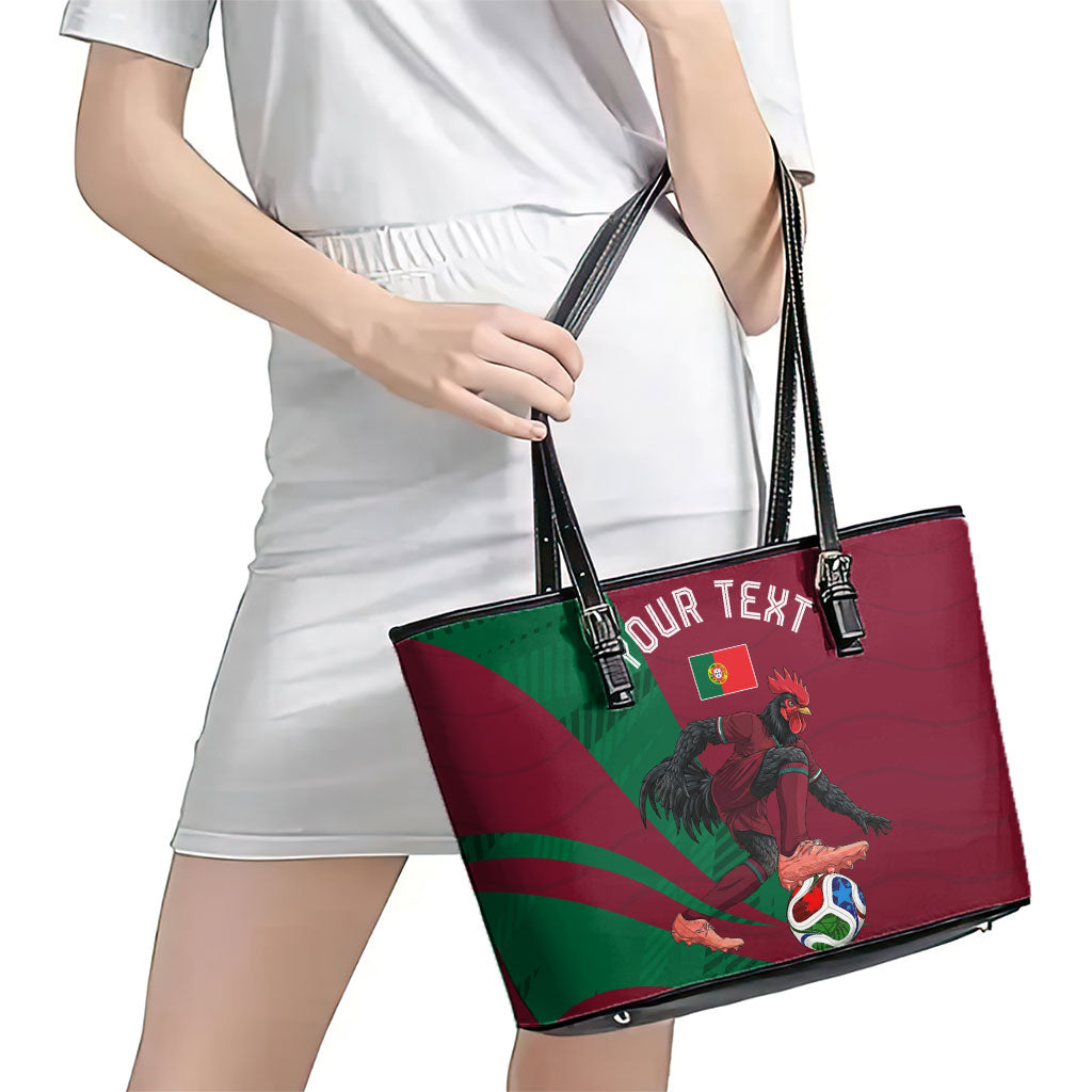 Personalized Portugal Football Selecao Das Quinas Leather Tote Bag Iconic Soccer Player Illustration With Portugal Flag
