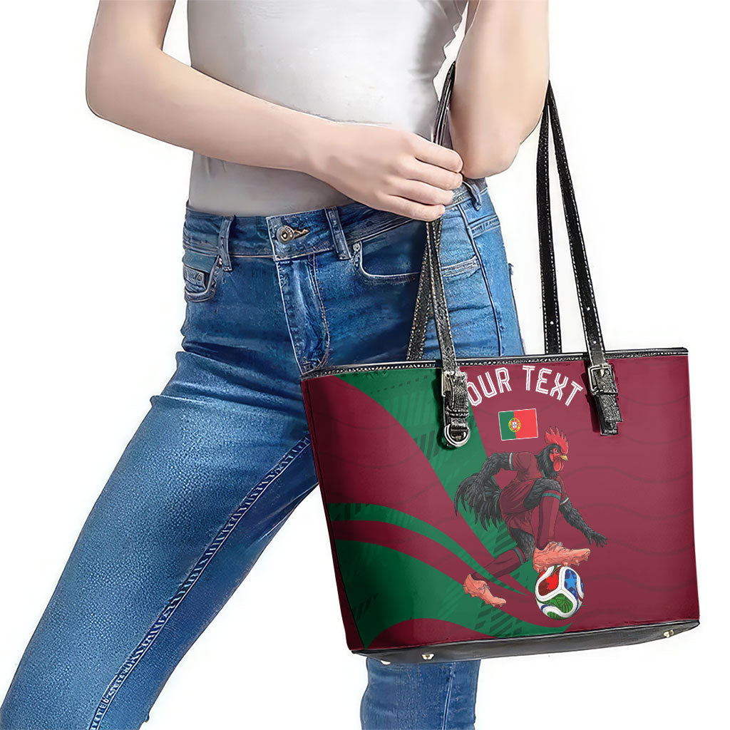 Personalized Portugal Football Selecao Das Quinas Leather Tote Bag Iconic Soccer Player Illustration With Portugal Flag