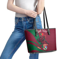 Personalized Portugal Football Selecao Das Quinas Leather Tote Bag Iconic Soccer Player Illustration With Portugal Flag