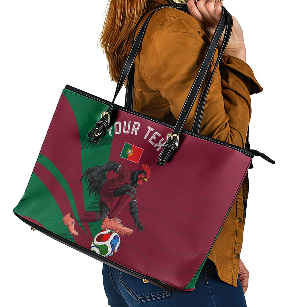 Personalized Portugal Football Selecao Das Quinas Leather Tote Bag Iconic Soccer Player Illustration With Portugal Flag