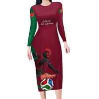 Personalized Portugal Football Selecao Das Quinas Long Sleeve Bodycon Dress Iconic Soccer Player Illustration With Portugal Flag