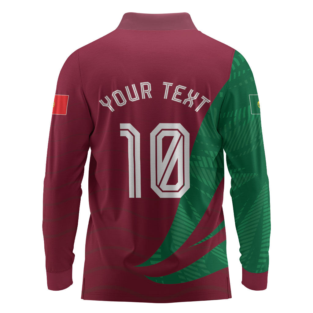 Personalized Portugal Football Selecao Das Quinas Long Sleeve Polo Shirt Iconic Soccer Player Illustration With Portugal Flag