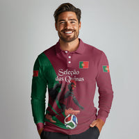 Personalized Portugal Football Selecao Das Quinas Long Sleeve Polo Shirt Iconic Soccer Player Illustration With Portugal Flag