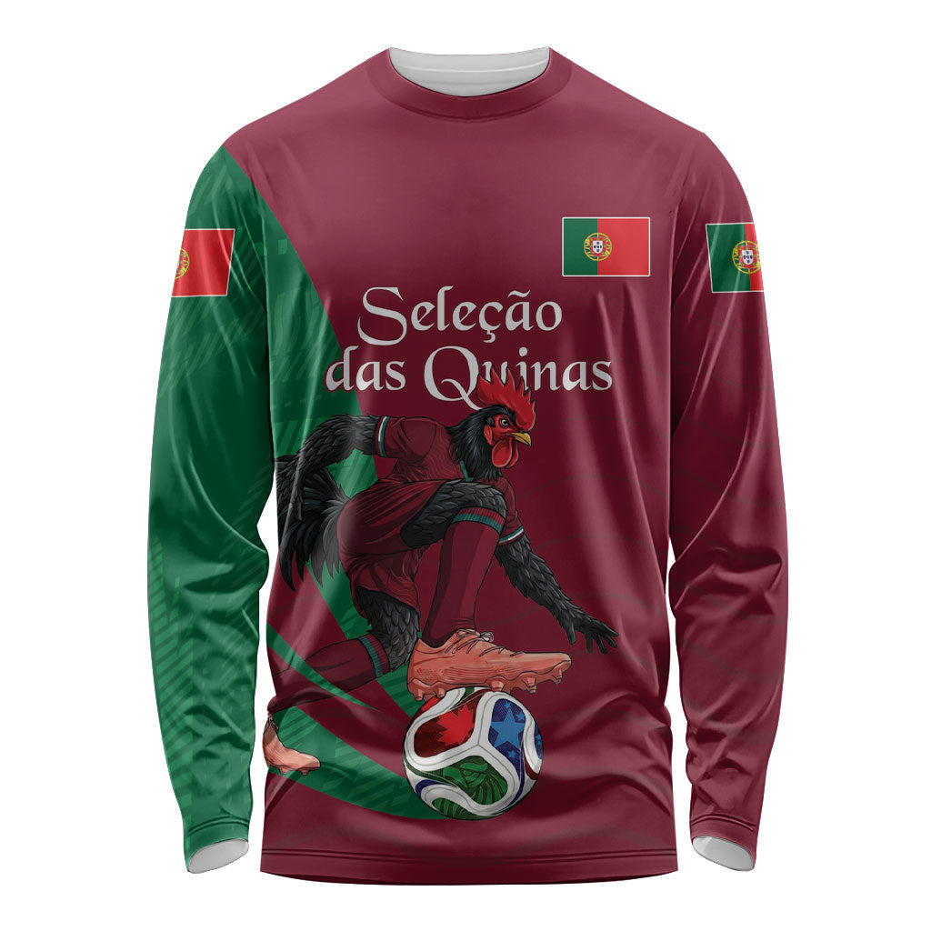 Personalized Portugal Football Selecao Das Quinas Long Sleeve Shirt Iconic Soccer Player Illustration With Portugal Flag