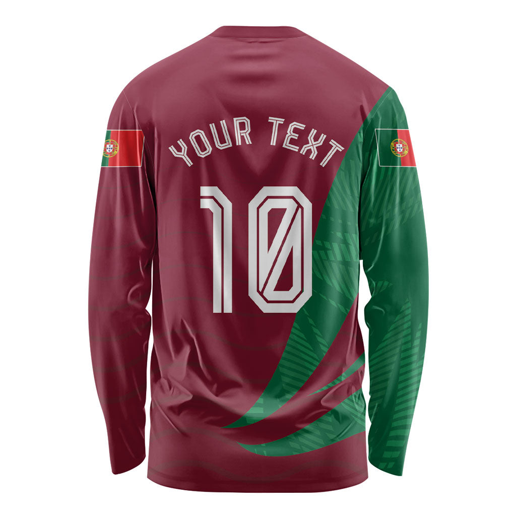 Personalized Portugal Football Selecao Das Quinas Long Sleeve Shirt Iconic Soccer Player Illustration With Portugal Flag