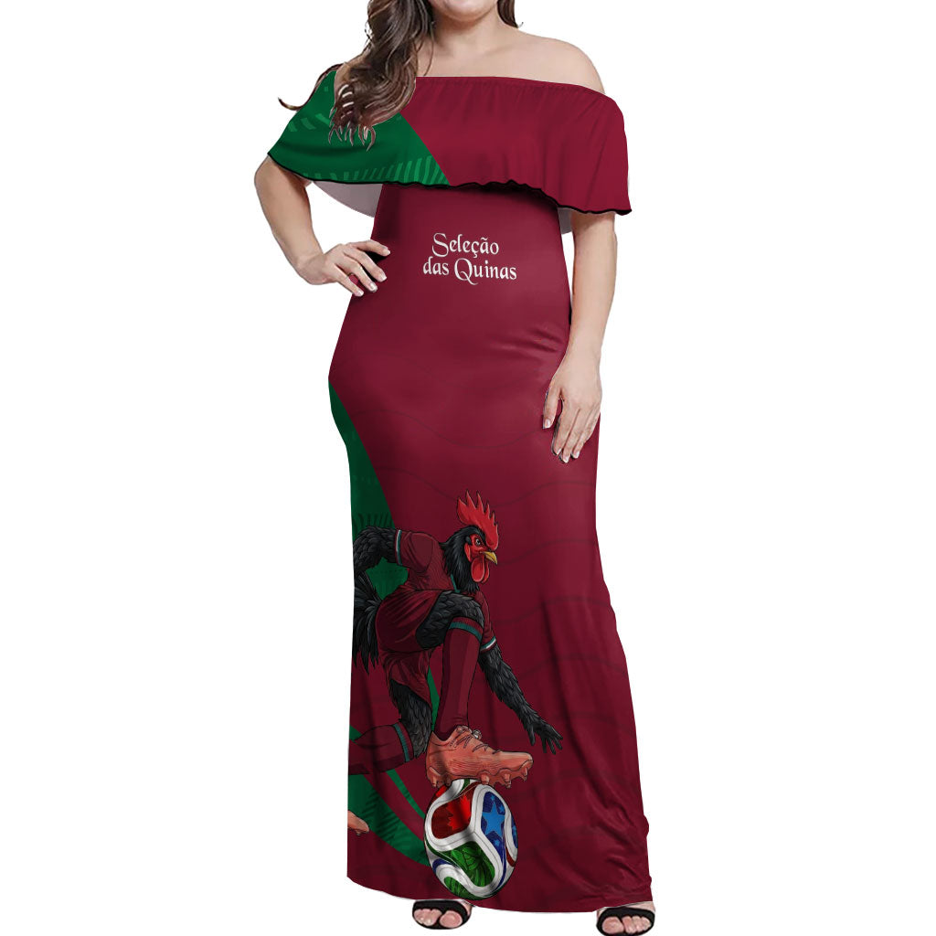 Personalized Portugal Football Selecao Das Quinas Off Shoulder Maxi Dress Iconic Soccer Player Illustration With Portugal Flag