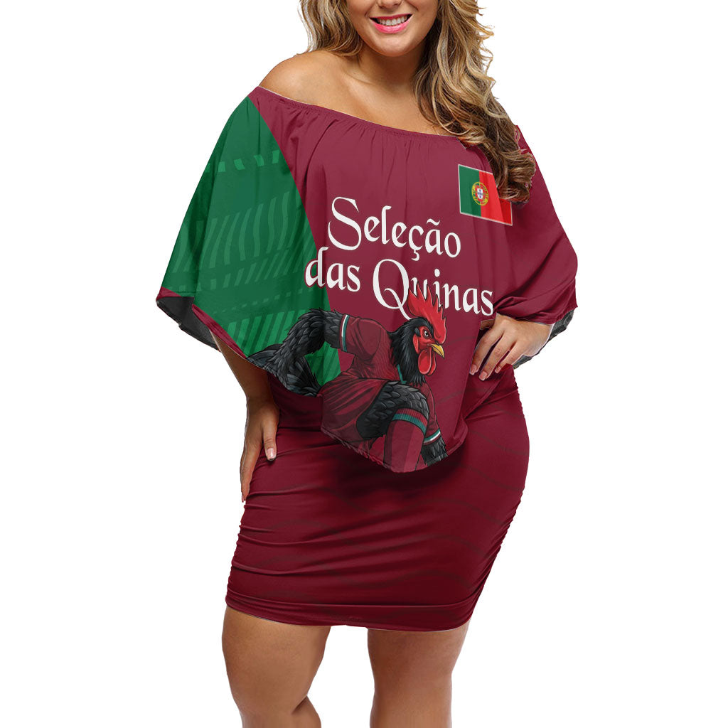 Personalized Portugal Football Selecao Das Quinas Off Shoulder Short Dress Iconic Soccer Player Illustration With Portugal Flag