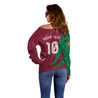 Personalized Portugal Football Selecao Das Quinas Off Shoulder Sweater Iconic Soccer Player Illustration With Portugal Flag