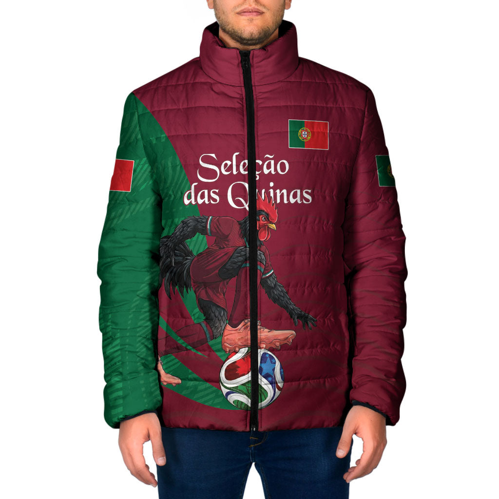 Personalized Portugal Football Selecao Das Quinas Padded Jacket Iconic Soccer Player Illustration With Portugal Flag