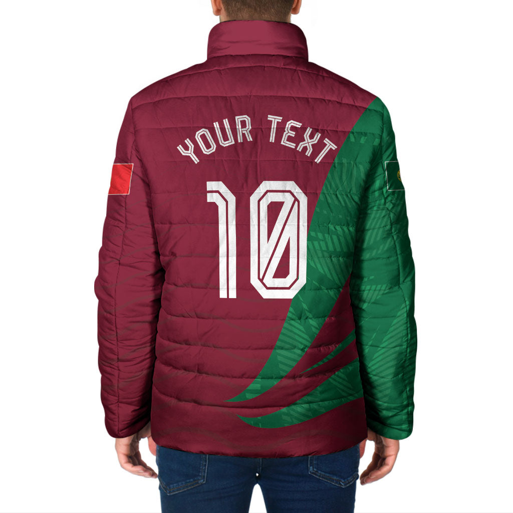 Personalized Portugal Football Selecao Das Quinas Padded Jacket Iconic Soccer Player Illustration With Portugal Flag