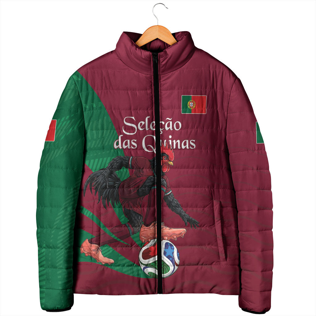 Personalized Portugal Football Selecao Das Quinas Padded Jacket Iconic Soccer Player Illustration With Portugal Flag