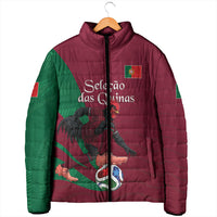 Personalized Portugal Football Selecao Das Quinas Padded Jacket Iconic Soccer Player Illustration With Portugal Flag