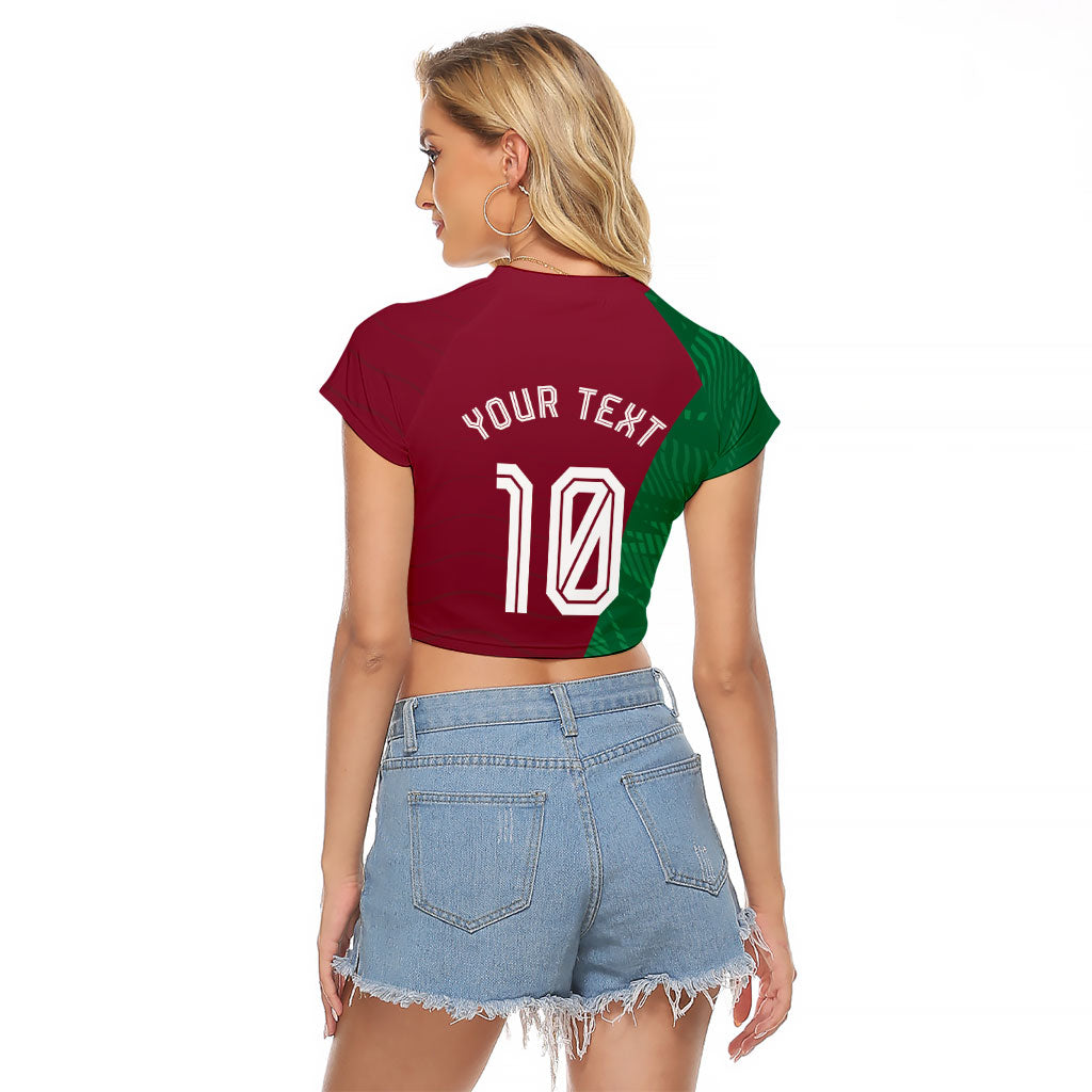Personalized Portugal Football Selecao Das Quinas Raglan Cropped T Shirt Iconic Soccer Player Illustration With Portugal Flag