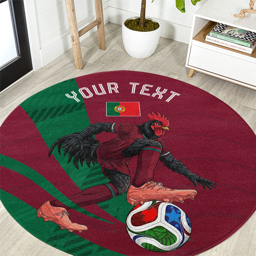 Personalized Portugal Football Selecao Das Quinas Round Carpet Iconic Soccer Player Illustration With Portugal Flag