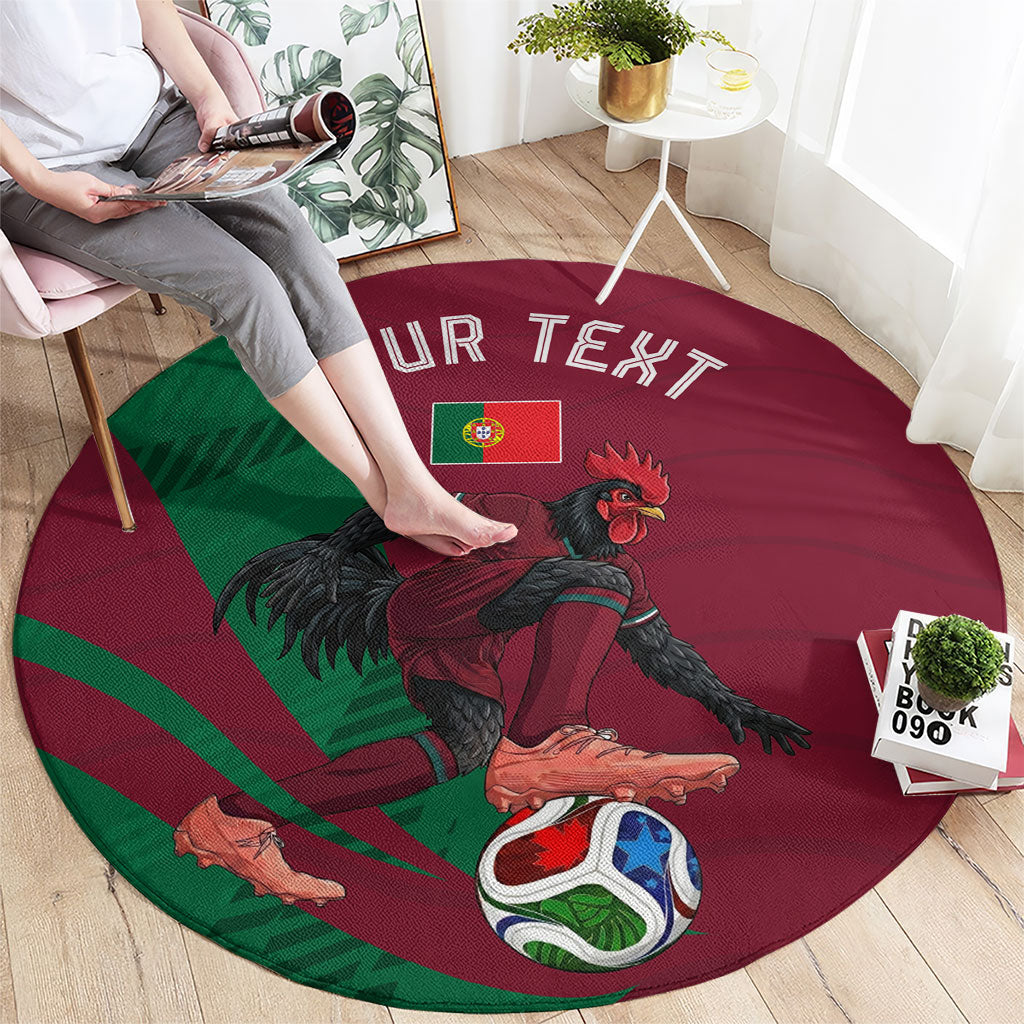 Personalized Portugal Football Selecao Das Quinas Round Carpet Iconic Soccer Player Illustration With Portugal Flag