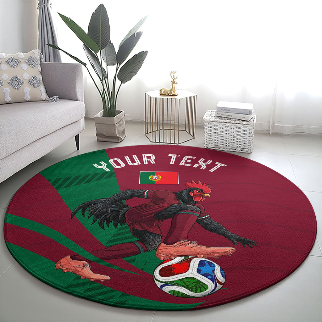 Personalized Portugal Football Selecao Das Quinas Round Carpet Iconic Soccer Player Illustration With Portugal Flag