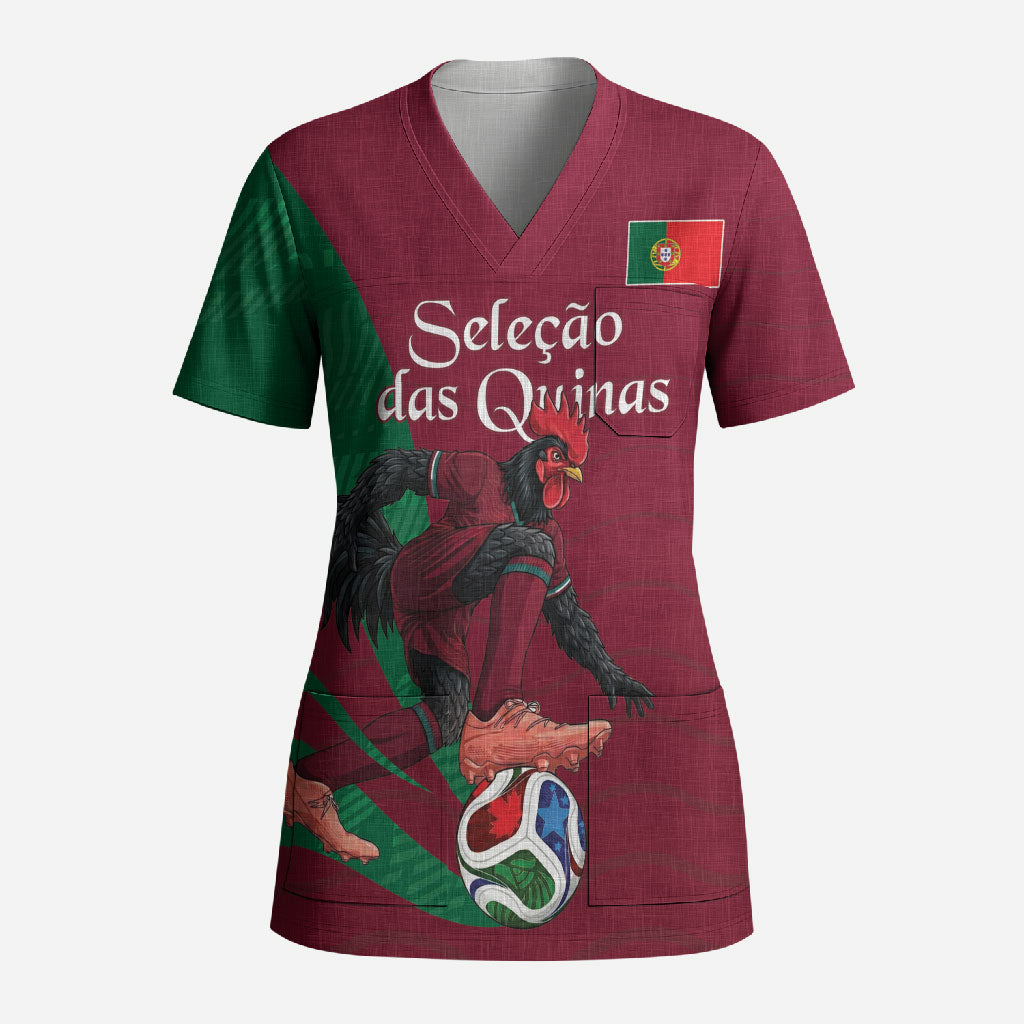 Personalized Portugal Football Selecao Das Quinas Scrub Top Iconic Soccer Player Illustration With Portugal Flag