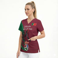 Personalized Portugal Football Selecao Das Quinas Scrub Top Iconic Soccer Player Illustration With Portugal Flag
