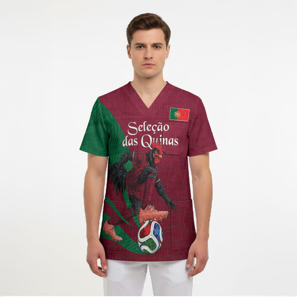 Personalized Portugal Football Selecao Das Quinas Scrub Top Iconic Soccer Player Illustration With Portugal Flag