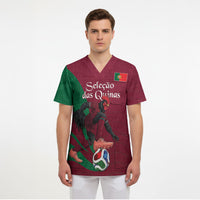 Personalized Portugal Football Selecao Das Quinas Scrub Top Iconic Soccer Player Illustration With Portugal Flag
