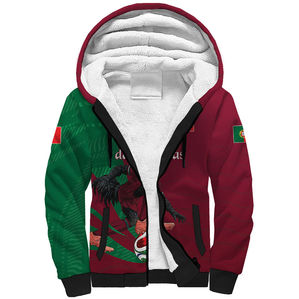 Personalized Portugal Football Selecao Das Quinas Sherpa Hoodie Iconic Soccer Player Illustration With Portugal Flag