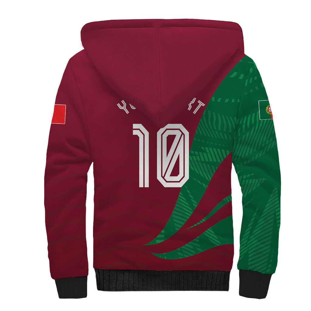 Personalized Portugal Football Selecao Das Quinas Sherpa Hoodie Iconic Soccer Player Illustration With Portugal Flag