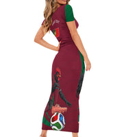 Personalized Portugal Football Selecao Das Quinas Short Sleeve Bodycon Dress Iconic Soccer Player Illustration With Portugal Flag