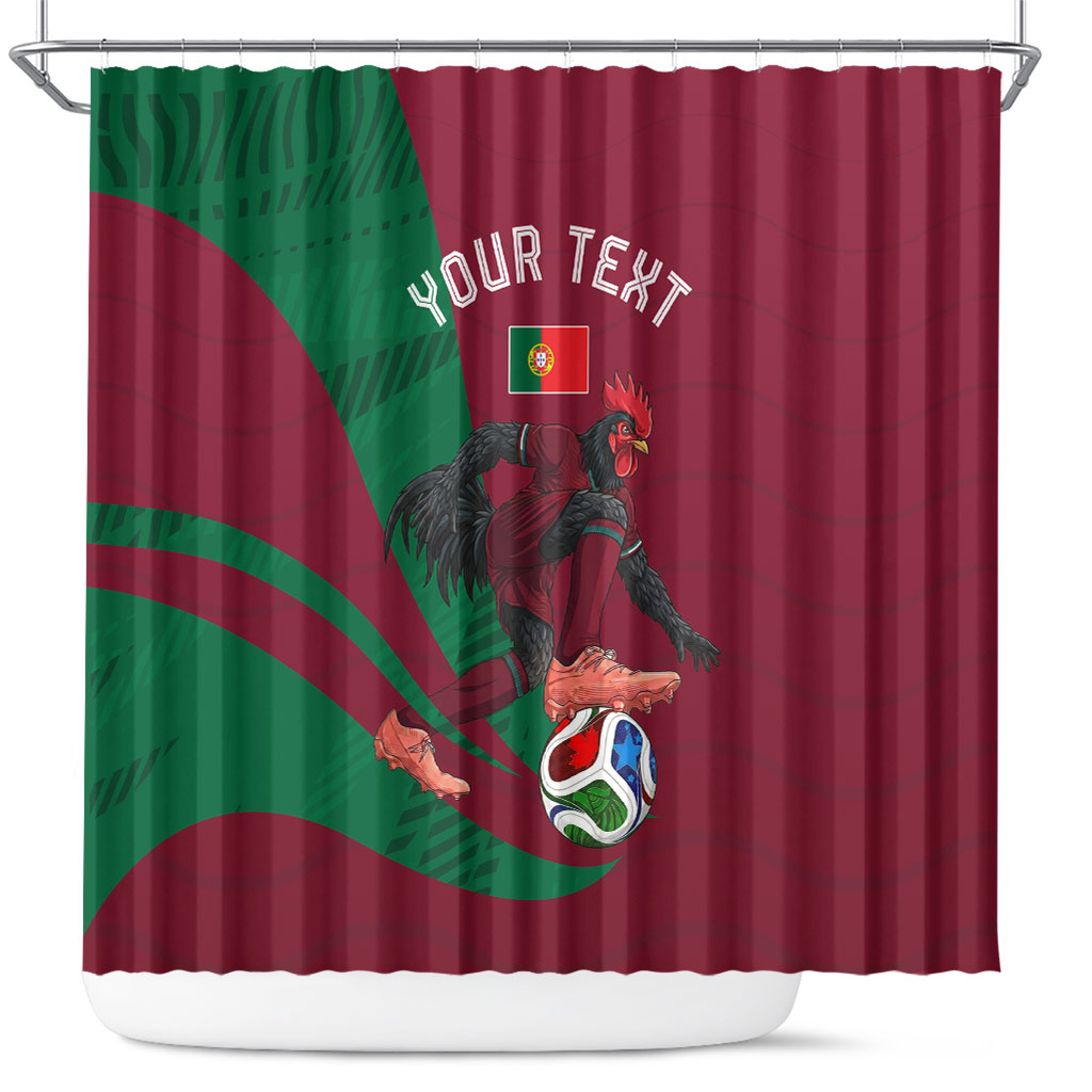 Personalized Portugal Football Selecao Das Quinas Shower Curtain Iconic Soccer Player Illustration With Portugal Flag