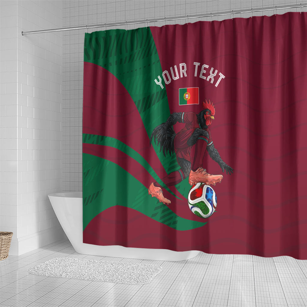 Personalized Portugal Football Selecao Das Quinas Shower Curtain Iconic Soccer Player Illustration With Portugal Flag