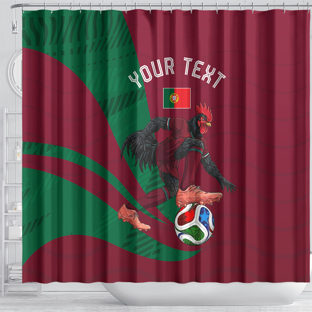 Personalized Portugal Football Selecao Das Quinas Shower Curtain Iconic Soccer Player Illustration With Portugal Flag