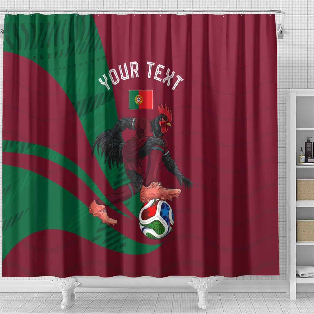 Personalized Portugal Football Selecao Das Quinas Shower Curtain Iconic Soccer Player Illustration With Portugal Flag