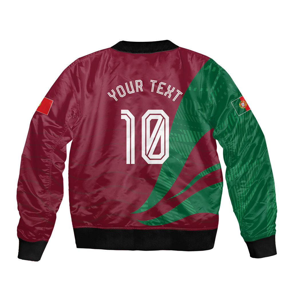 Personalized Portugal Football Selecao Das Quinas Sleeve Zip Bomber Jacket Iconic Soccer Player Illustration With Portugal Flag
