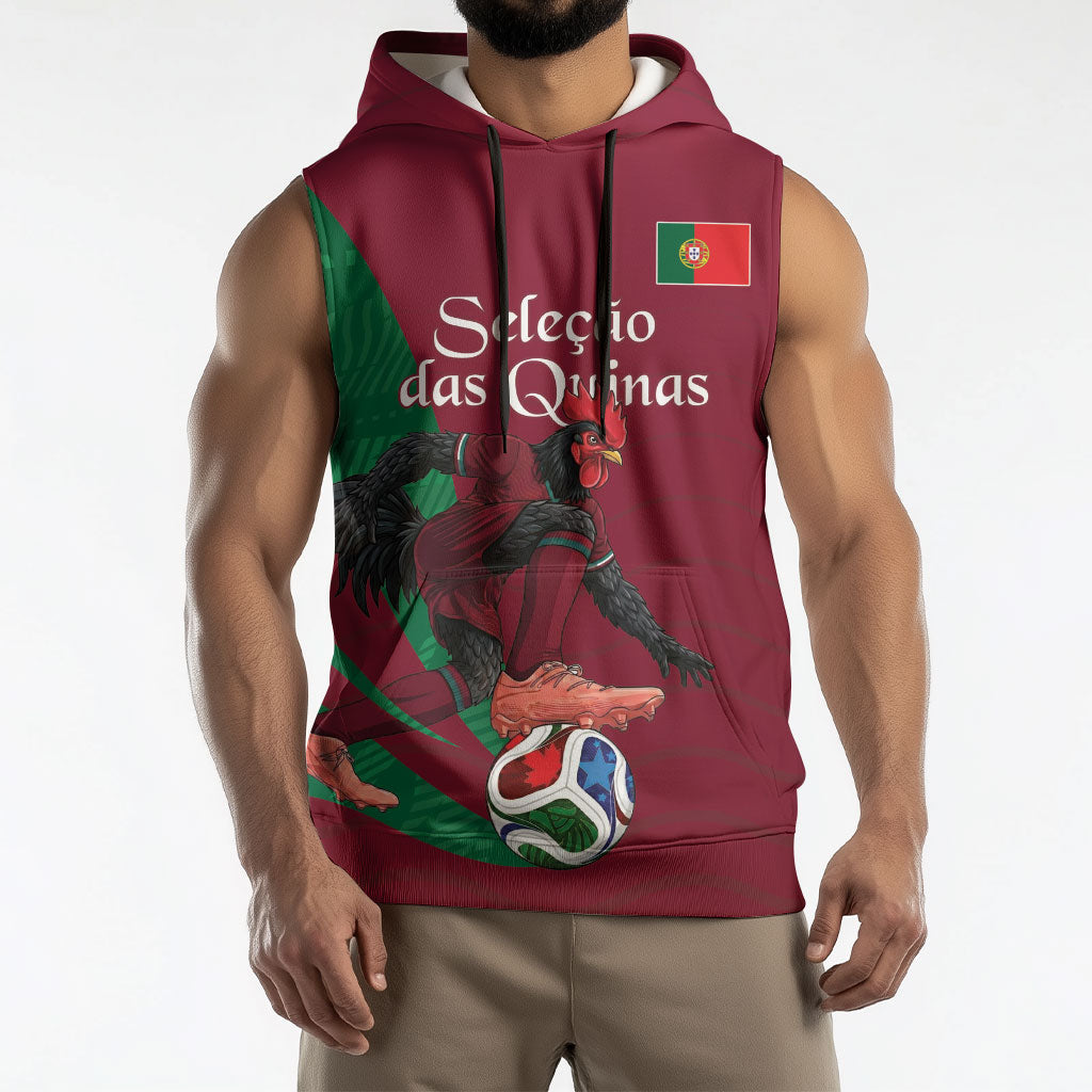 Personalized Portugal Football Selecao Das Quinas Sleeveless Hoodie Iconic Soccer Player Illustration With Portugal Flag