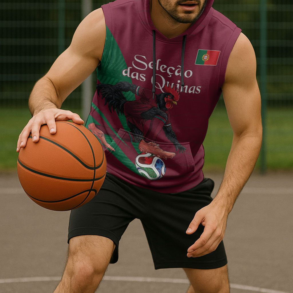 Personalized Portugal Football Selecao Das Quinas Sleeveless Hoodie Iconic Soccer Player Illustration With Portugal Flag