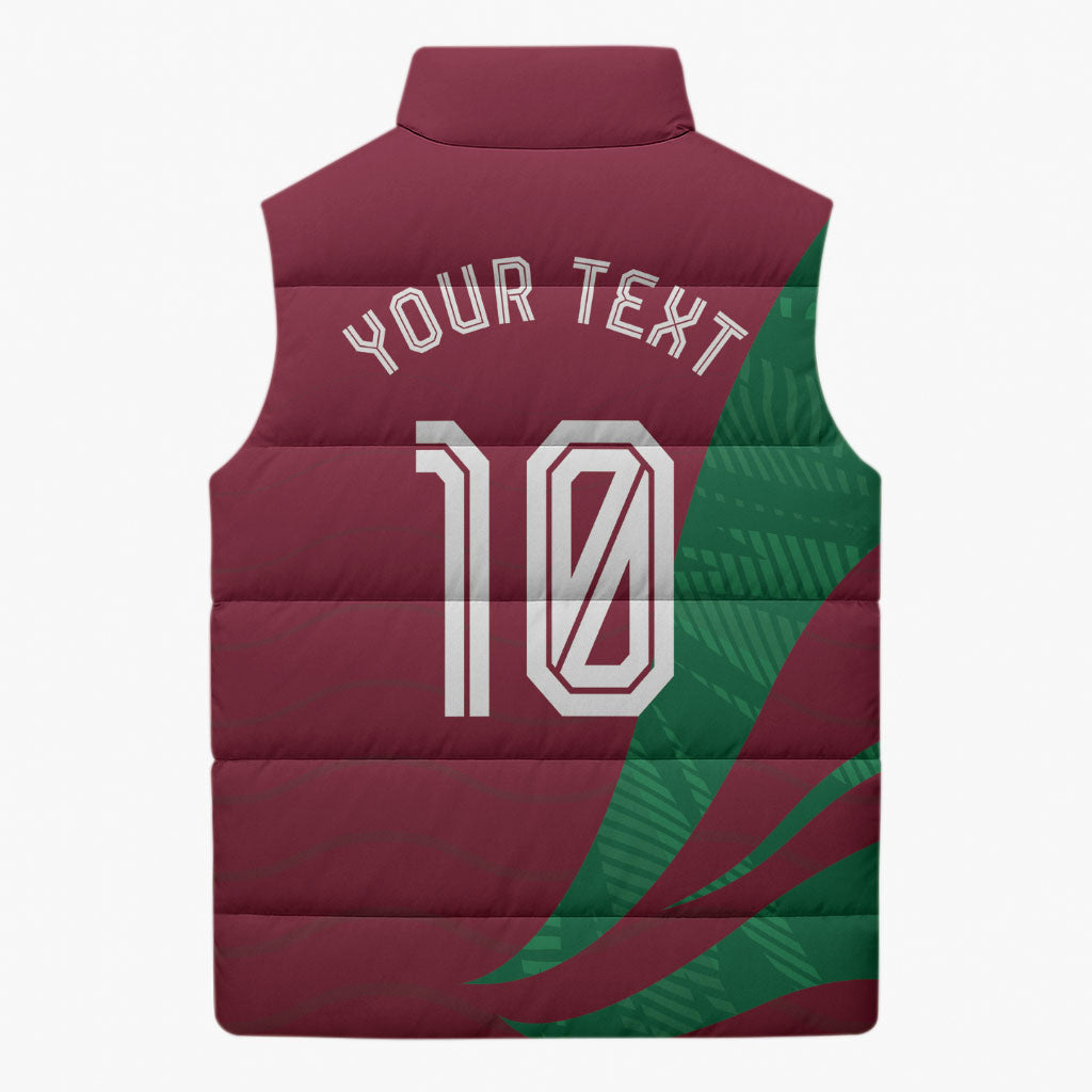 Personalized Portugal Football Selecao Das Quinas Sleeveless Puffer Jacket Iconic Soccer Player Illustration With Portugal Flag